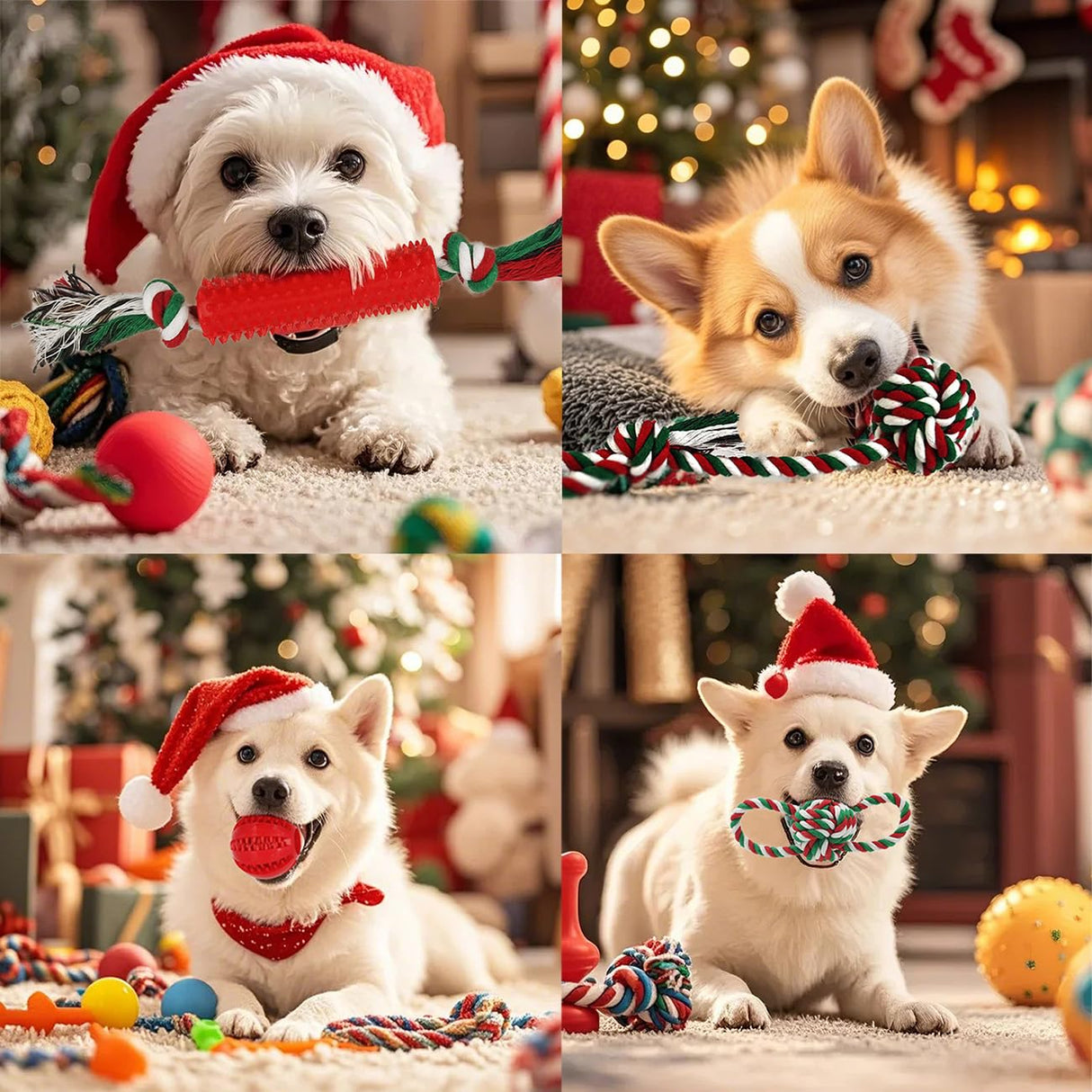 Beiker Christmas Dog Toys Bulk 15 Pack, Puppy Chew Toys for Teething Small Medium Puppies, Holiday Christmas Themed Presents Gifts Box Including Variety Tough Rubber and Rope Toys