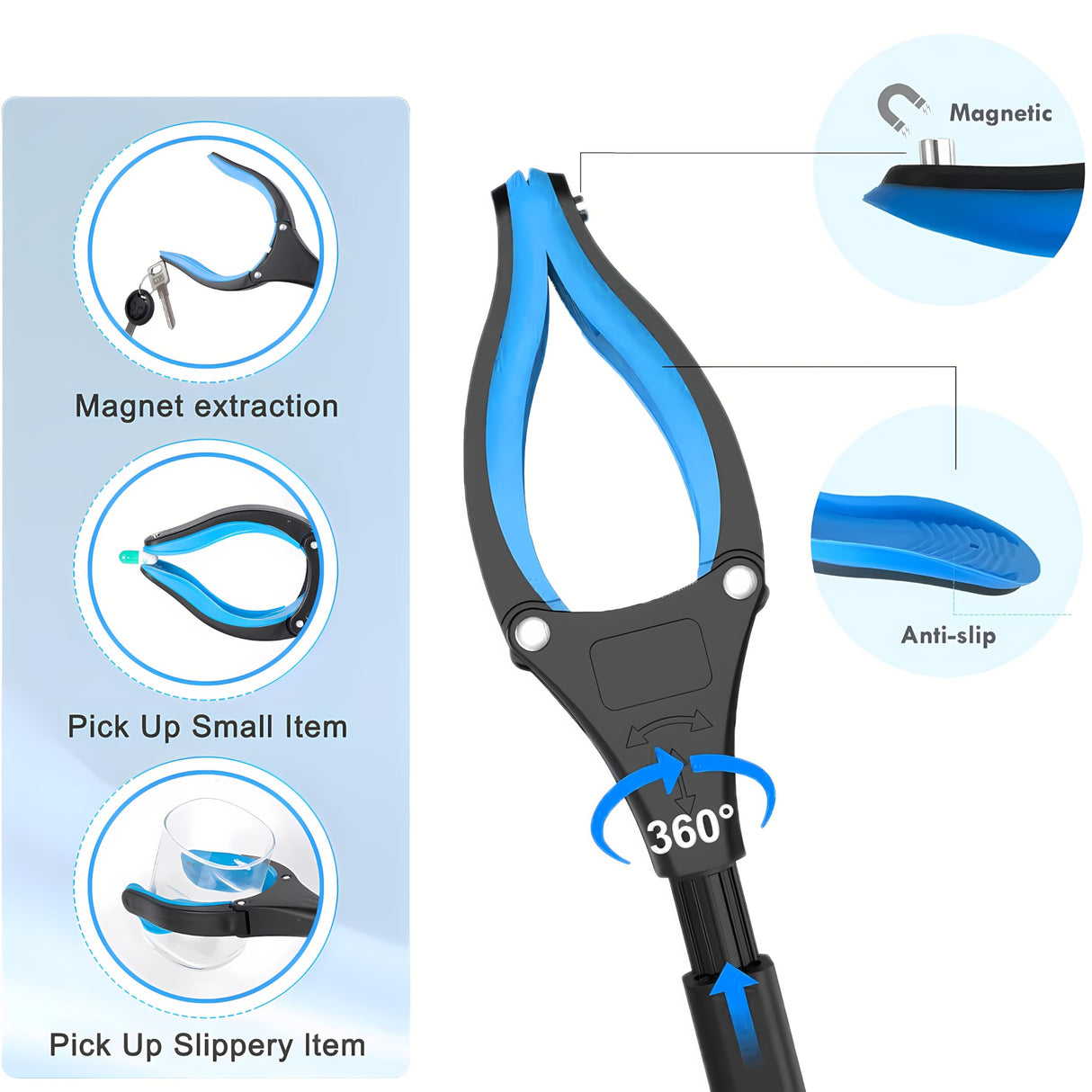 Grabber Reacher Tool - Foldable Gripper and Reaching Tool - Heavy Duty Pick Up Stick Grabbers for Seniors, Trash, Surgery Recovery Must Haves Gifts, 32” Picker Upper Grabber (Blue)