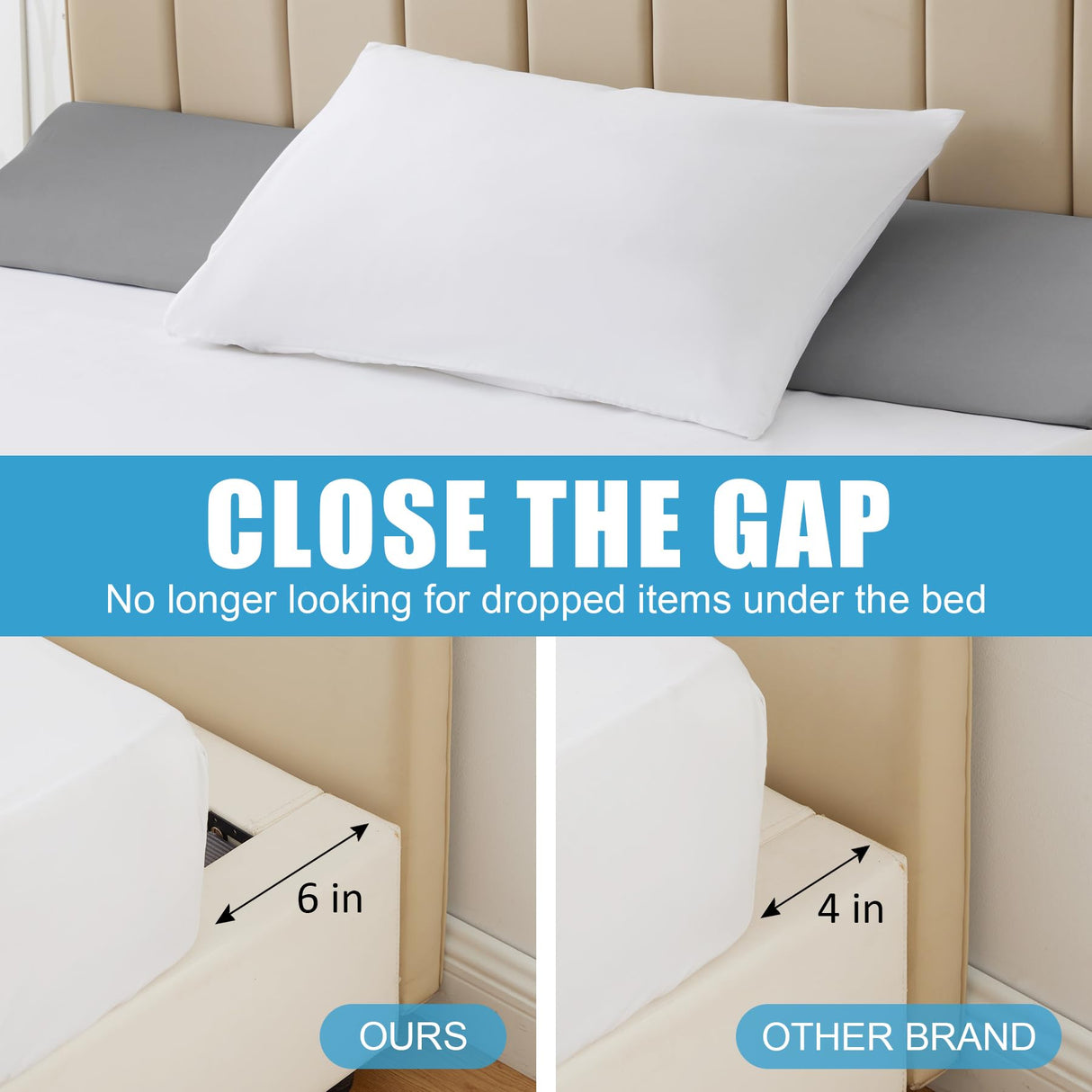 MEGCXIT King Bed Wedge Pillow for Headboard, Bed Gap Filler, Triangle Pillow Wedge for Headboard Gap, Bolster Pillows for Beds, Anti-Slip Mattress Wedge Gap Filler, 76"×10"×6", Grey
