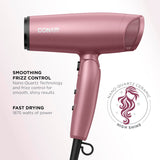 Conair Hair Dryer with Diffuser and Folding Handle, Travel Friendly Hair Dryer, Radiance Boost Blow Dryer for Less Frizz, More Shine, and Irresistibly Silky Hair, Includes Diffuser and Concentrator