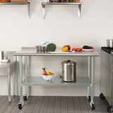 HARDURA Stainless Steel Table 24 x 60 Inches with Wheels Casters NSF Heavy Duty Commercial Prep Table with 2” Backsplash and Adjustable Undershelf for Restaurant Kitchen Home and Hotel