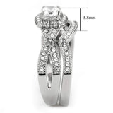 FlameReflection Stainless Steel Rings for Women Infinity Wedding Set Round CZ Cubic Zirconia Halo Engagement Bridal Jewelry Set Size 6