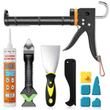 Professional Caulk Gun Kit with Caulk Remover & Silicone Sealant - 5 in 1 Caulking Tool Set for Caulking Removal, Includes Caulking Gun Tool, Silicone Scraper