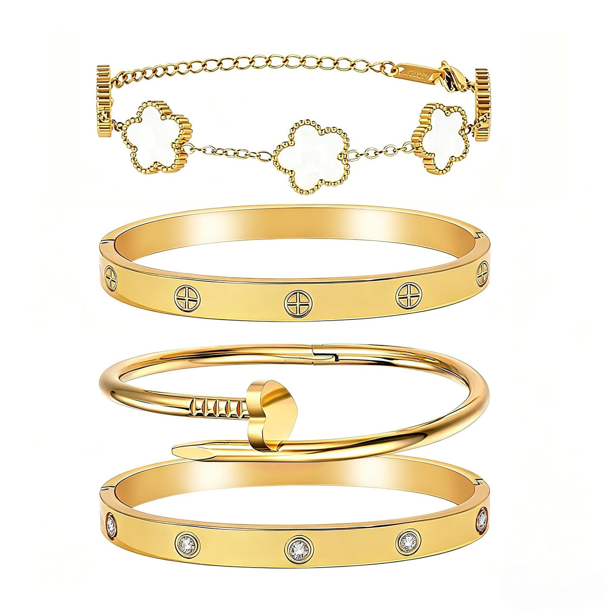 Stackable Gold Bracelets for Women - 4 Sets, 18K Gold Plated Bracelets, Stainless Steel Bangle Bracelets Non-Tarnish, Stylish Gold Jewelry Ensemble, Valentine's Day, Birthday and Christmas Jewelry Gifts
