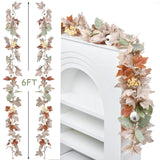 DearHouse 2 Pack Fall Maple Leaf Hanging Vine Garland Artificial Autumn Foliage Thanksgiving Decor for Home Wedding Fireplace Party Christmas (White&Green)