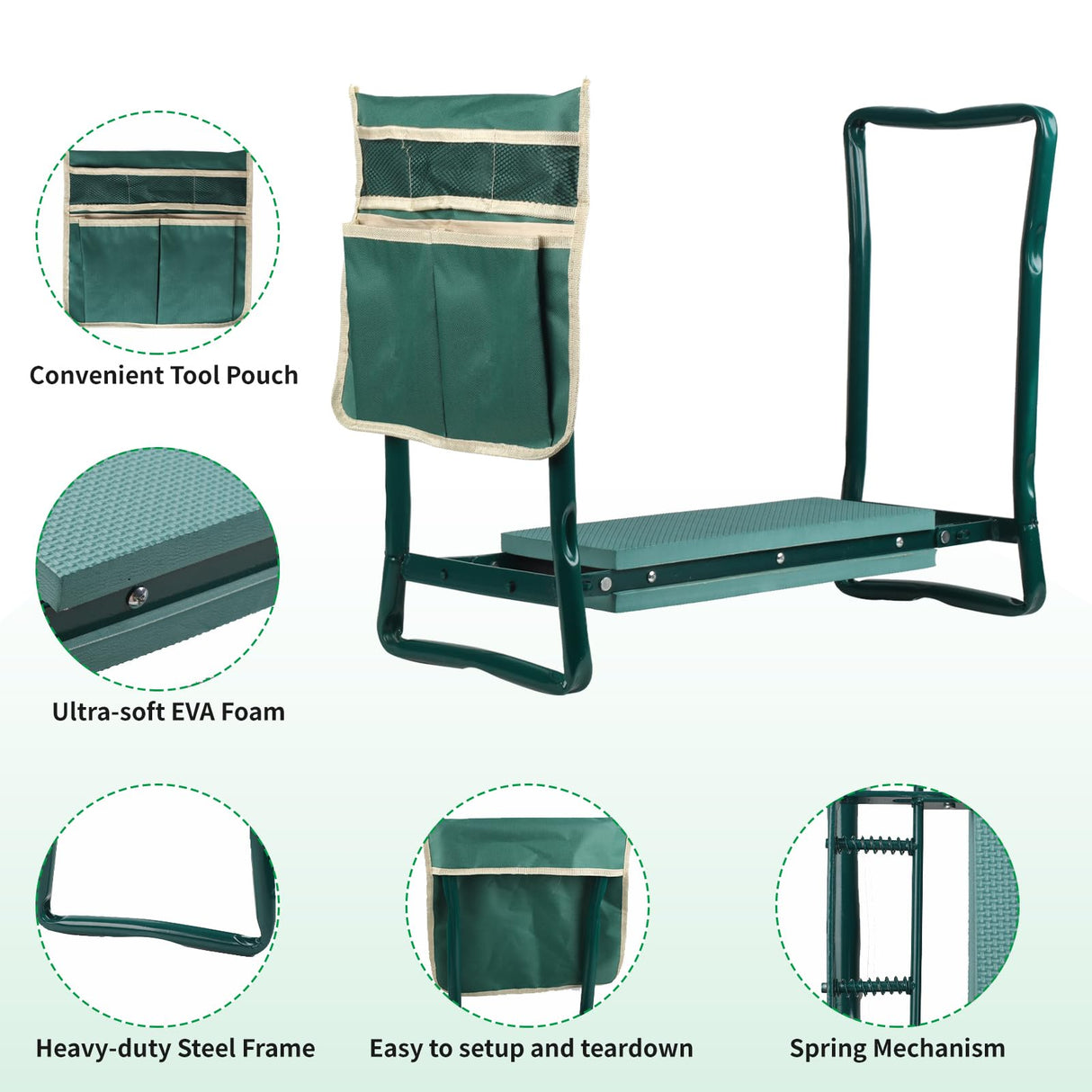 Gzdisbek Garden Kneeler and Seat, Portable Foldable Gardening Kneeling Bench Stool with Tool Pouch and EVA Foam Kneeling Pad, Gardening Gifts for Women, Men, Gardeners, Seniors