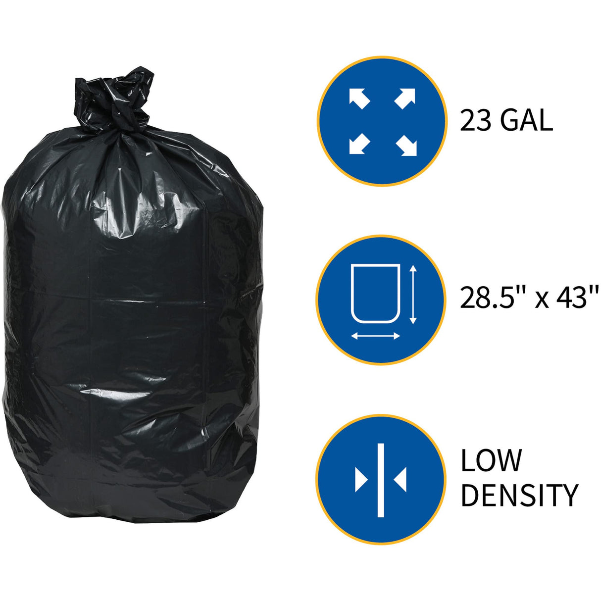 Genuine Joe Low Density Can Liners, 28.5" x 43", 23 gal Capacity, 1.0 mil, Black, Fits Slim Jim Receptacles, 150 Count