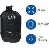 Genuine Joe Low Density Can Liners, 28.5" x 43", 23 gal Capacity, 1.0 mil, Black, Fits Slim Jim Receptacles, 150 Count