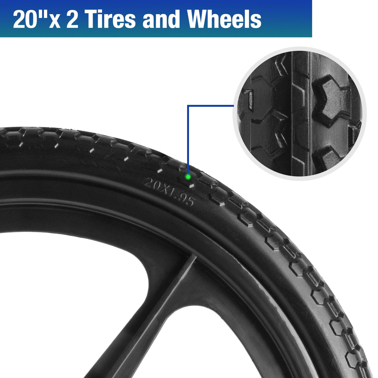 Jinleader 2 PCS 20" PU Flat Free Tire with 3/4'' and 5/8'' Bearings, Non-inflated Tires and Wheels, 20x2 Inch Wheel for Wheelbarrow, Carts, Garden Trailers