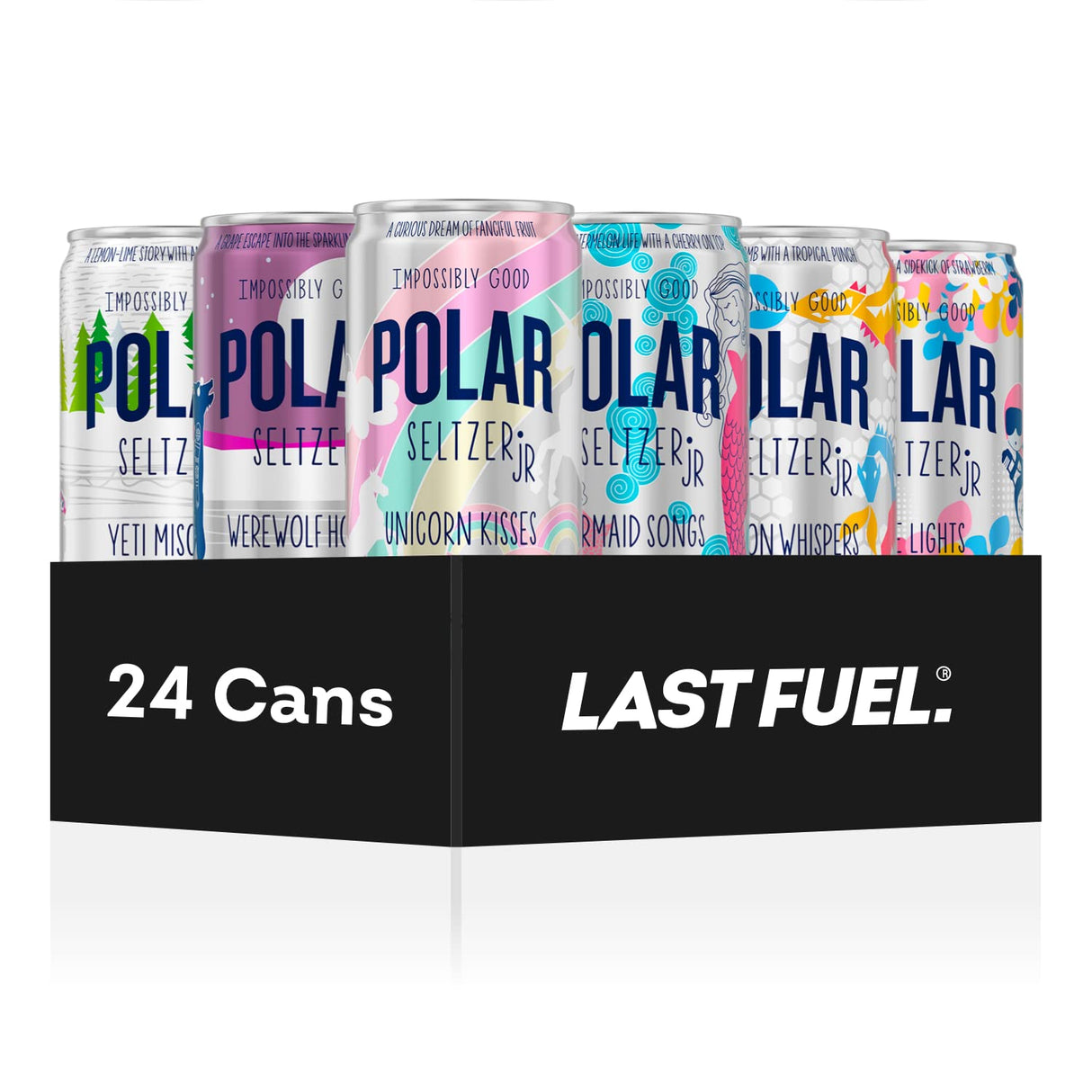 POLAR 100% Natural Seltzer Jr - 24 Pack - The Impossibly Good Collection Variety - No Sugar, Juice, or Sweeteners -7.5 FL OZ