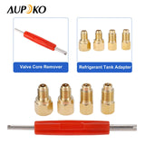 Aupoko R12 R22 to R134a Adapters, R134A Refrigerant Tank Adapter Kit with Valve Core Remover, 1/4" Male to 1/2" Female, 1/4’’ SAE Female X 1/2’’ Male Refrigerant Tank Adapters