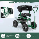 Goplus Garden Seat with Wheels, Rolling Gardening Stool with Adjustable 360° Swivel Seat, Tool Tray & Storage Basket, Extendable Handle, Outdoor Gardening Scooter, Garden Cart Workseat for Seniors