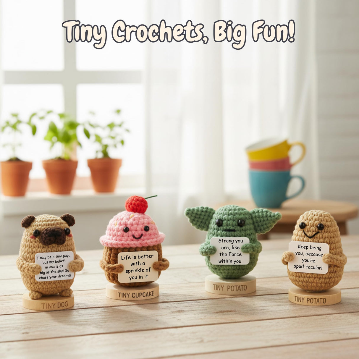 Handmade Baby Yoda Positive Crochet with 30 Fun Affirmations - Funny Friendship Gift for Christmas, Inspirational Birthday Gifts for Women Men | Birthday Gift Idea for Women Friends, BFF, Coworker