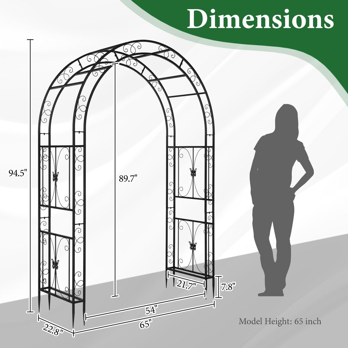VINGLI Garden Arbor, Arch Archway for Wedding Ceremony Party, Steel Garden Trellis for Plant Climbing, Christmas Garden Decorations Pergola for Garden, Backyard, Lawn (Black, 7.9FT)