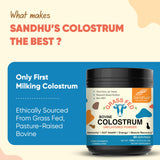 Sandhu's Grass Fed Bovine Colostrum Powder for Humans, Adults | 65 Servings (Pack of 1) Cows Supplement | High IgG for Gut Health | Immunity & Muscle Recovery Support | Unflavored | for Men & Women