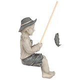 Design Toscano Big Catch Fisherwoman Nellie Girl with Fishing Pole Garden Statue, Medium 17 Inch Tall, Cast Stone Resin, Two Tone Stone Finish
