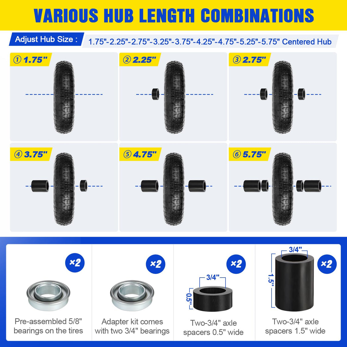 FEILOONG 13 Inch Wheelbarrow Tire Flat Free 4.00-6 Tires, Universal Fit