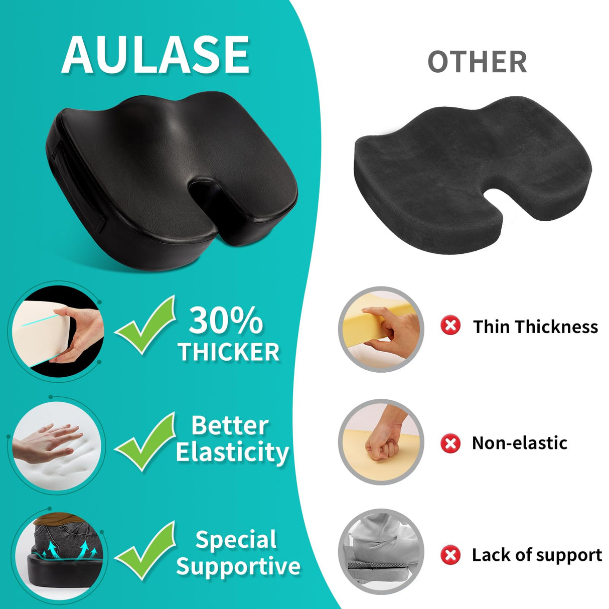 Luxury Seat Cushion, 4 Inch Extra Thick Memory Foam for Pressure Relief, Sciatica, Tailbone Pain & Back Pain Relief, Multi-Use for Bleachers, Car, Gaming, Office Chair (Black)