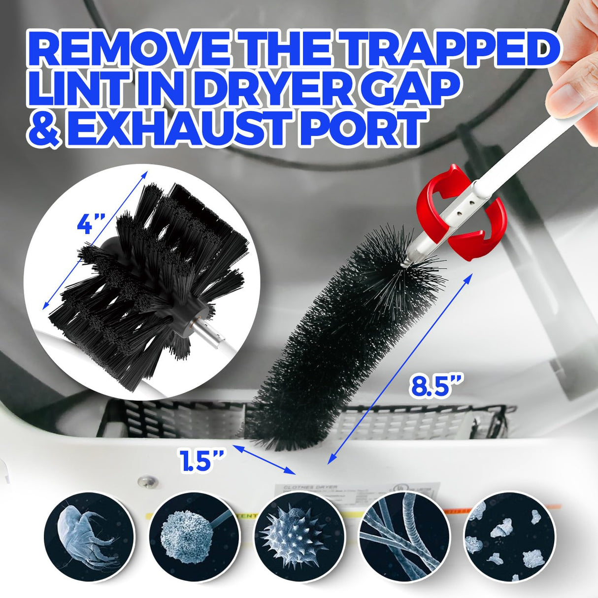 Holikme 35Feet Dryer Vent Cleaner Kit - Lint Remover,Fireplace Chimney Brushes,Replacement Parts,Duct Cleaning,Flexible Lint Brush with Drill Attachment×2,Use with or Without a Power Drill