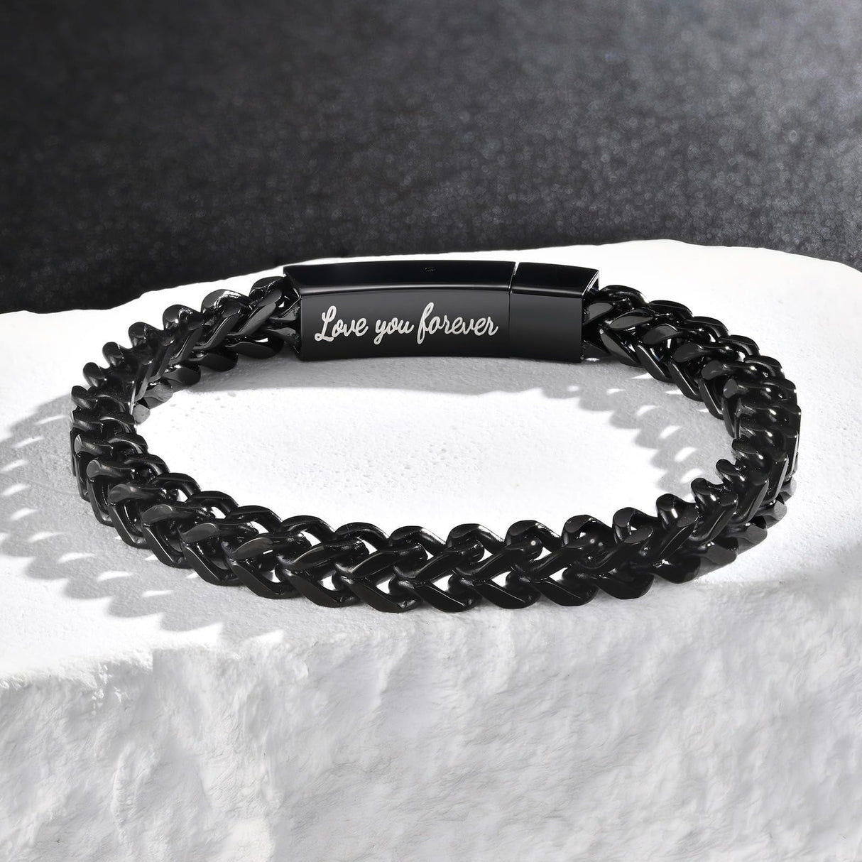 MEALGUET Black Chain Bracelets for Dad : To my Dad Stainless Steel Franco Chains Love you Forever Engraved Link Men's Bracelet to Daddy from Daughter Son, Sentimental Father's Day Birthday Gifts, M