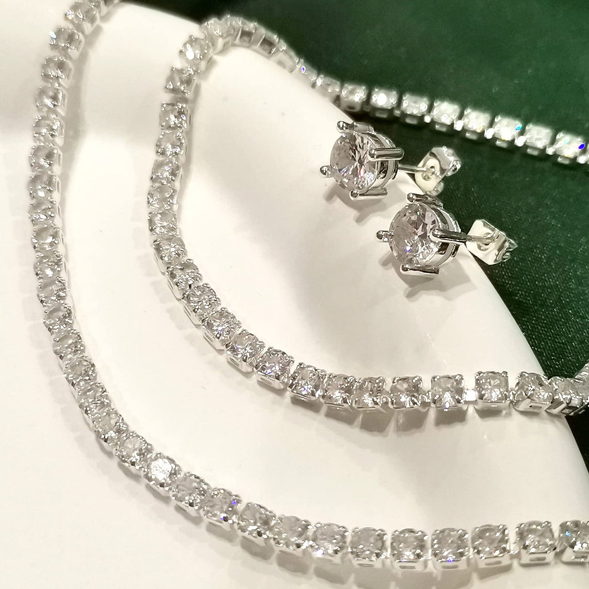 HAXIYA Tennis Necklace Set for Women Crystal Bracelet Imitation Diamond Earrings Wedding Jewelry for Bride Sterling Silver Plated Jewelry Sets Pack of 3 Gift