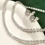 HAXIYA Tennis Necklace Set for Women Crystal Bracelet Imitation Diamond Earrings Wedding Jewelry for Bride Sterling Silver Plated Jewelry Sets Pack of 3 Gift