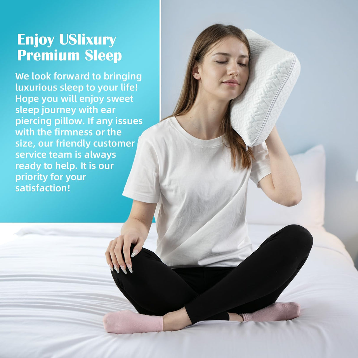 USlixury Piercing Pillow with Foam Plug - Piercing Pillow with Off Center and 4.7"X3.2" Ear Hole, Soft CertiPUR-US Memory Foam, Firm Support for Side Sleepers, Cooling, Traveling, 16"X11"X4''