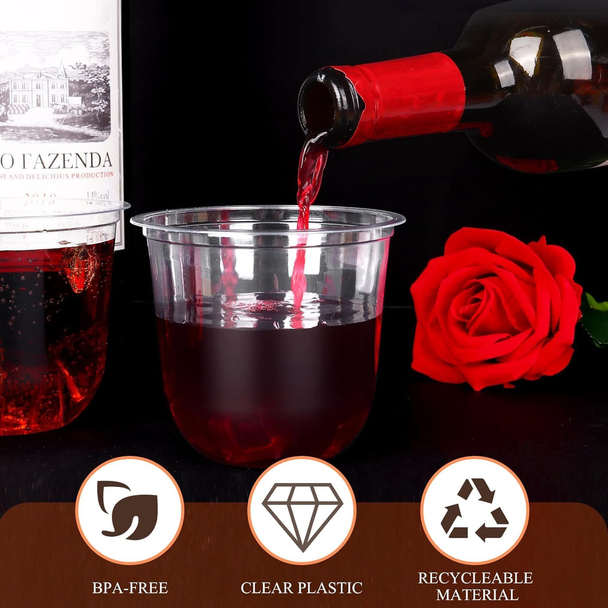 KesaPlan 100 Pcs Disposable Stemless Glasses 12oz Crystal Plastic Wine Glasses Clear Classic Cup for Meeting Weddings Birthdays Cocktail Christmas Party Supplies