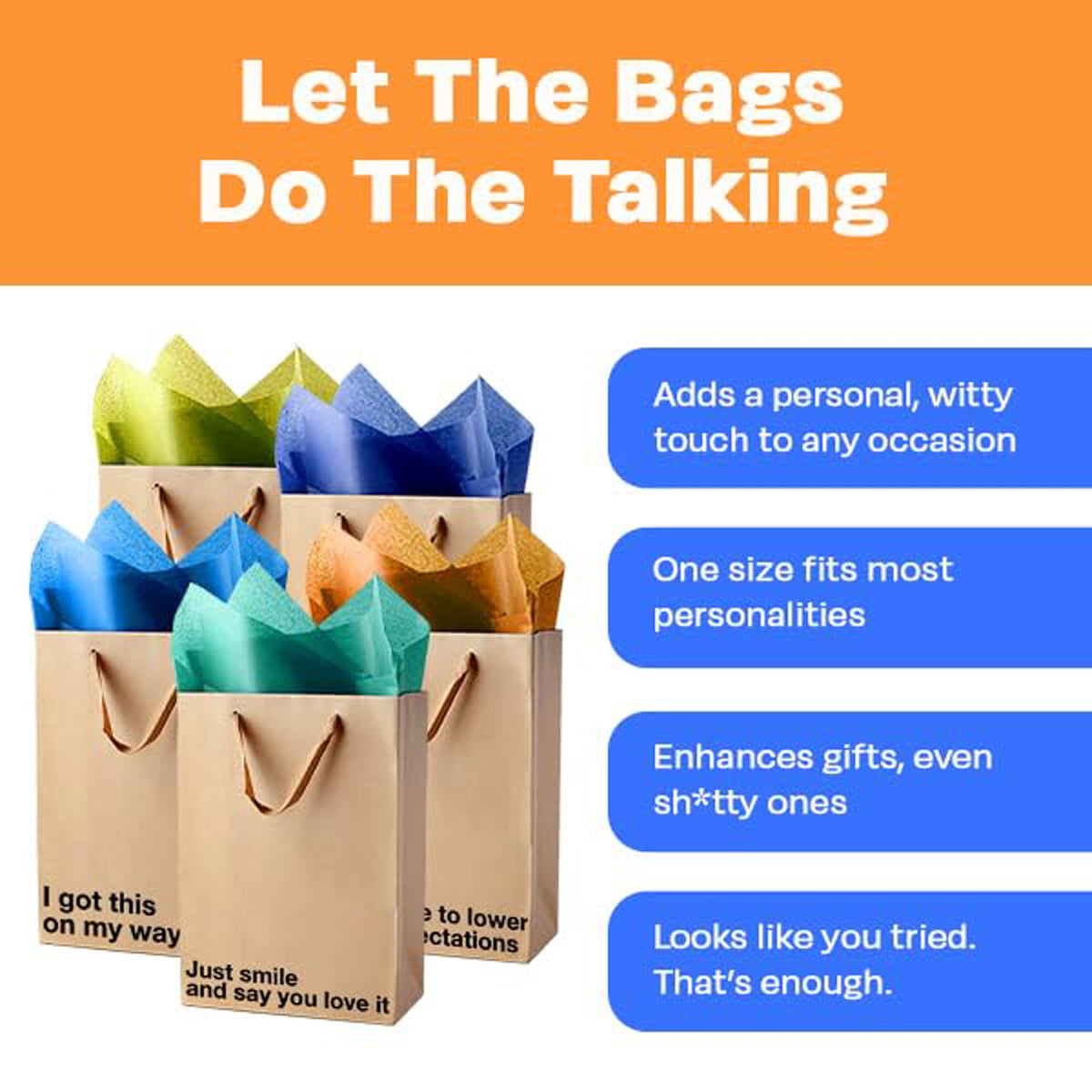 MilkToast Brands Funny Gift Bag Set of 5, Gift Bags With Handles 11 x 8 x 4