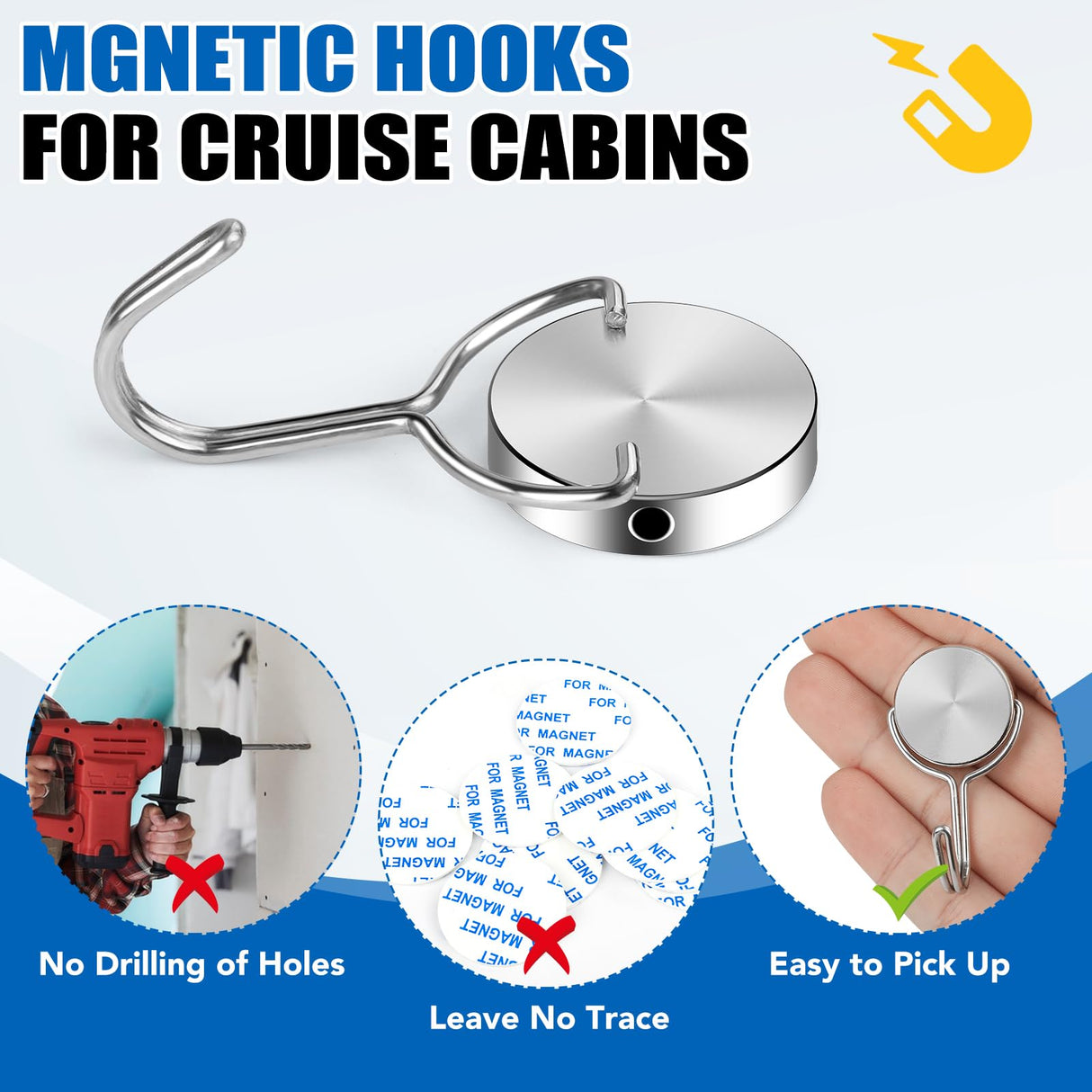 LOVIMAG Magnetic Hooks for Cruise Cabins, 60Lbs Swivel Magnetic Hooks Heavy Duty Cruise Ship Essentials Locker Accessories, Magnets with Hooks for Refrigerator, Wreath Hook, Metal Door Decor -10 Pack