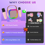Mini Karaoke Machine for Kids, Haomuren Protable Bluetooth Speaker with 2 Wireless Microphone and LED Color Lights, Christmas Birthday Gifts Toys for Girls Boys Friends Age 3-12+ Years Old (Pink)