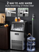 Commercial Ice Maker Machine, 100lbs/24H Stainless Steel Ice Machine with 33lbs Storage Capacity, Auto Self-Cleaning Freestanding Ice Maker, Ice Machine Freestanding for Bar/Cafe/Restaurant