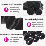 Body Wave Bundles Human Hair 20 22 24 26 Inch 12A Human Hair Bundles 100% Unprocessed Brazilian Human Hair Extensions for Women Natural Black