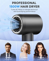 Hair Dryer, Negative Ionic Blow Dryer with 160000 RPM Professional High-Speed Blow Dryer, Brushless Motor for Fast Drying, Low Noise Thermo-Control Hairdryer with Magnetic Nozzle (Black)