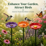 Handmade Ceramic Mini Pollinator Water Station – Colorful Flower Stake, Bee & Butterfly Feeder, Miniature Hummingbird Bath, Outdoor Garden Art Gift for Nature Lovers (6-Pack)