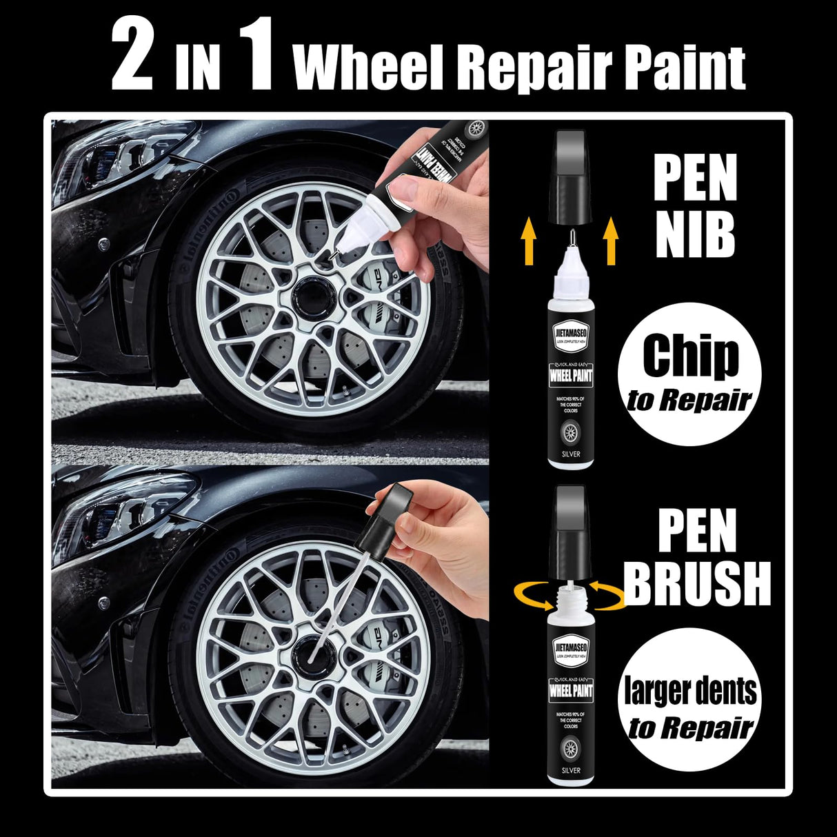 Matte Black Rim Touch Up Paint - Wheel Repair Kit Curb Rash, Quick And Easy Wheel Scratch Repair, Rim Paint For Car Wheel Repair