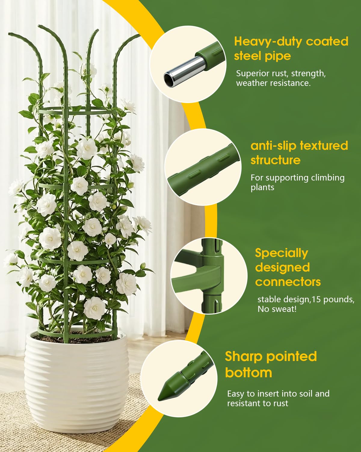 2 Pack 6.2ft High Adjustable Garden Trellis for Climbing Plants, Green
