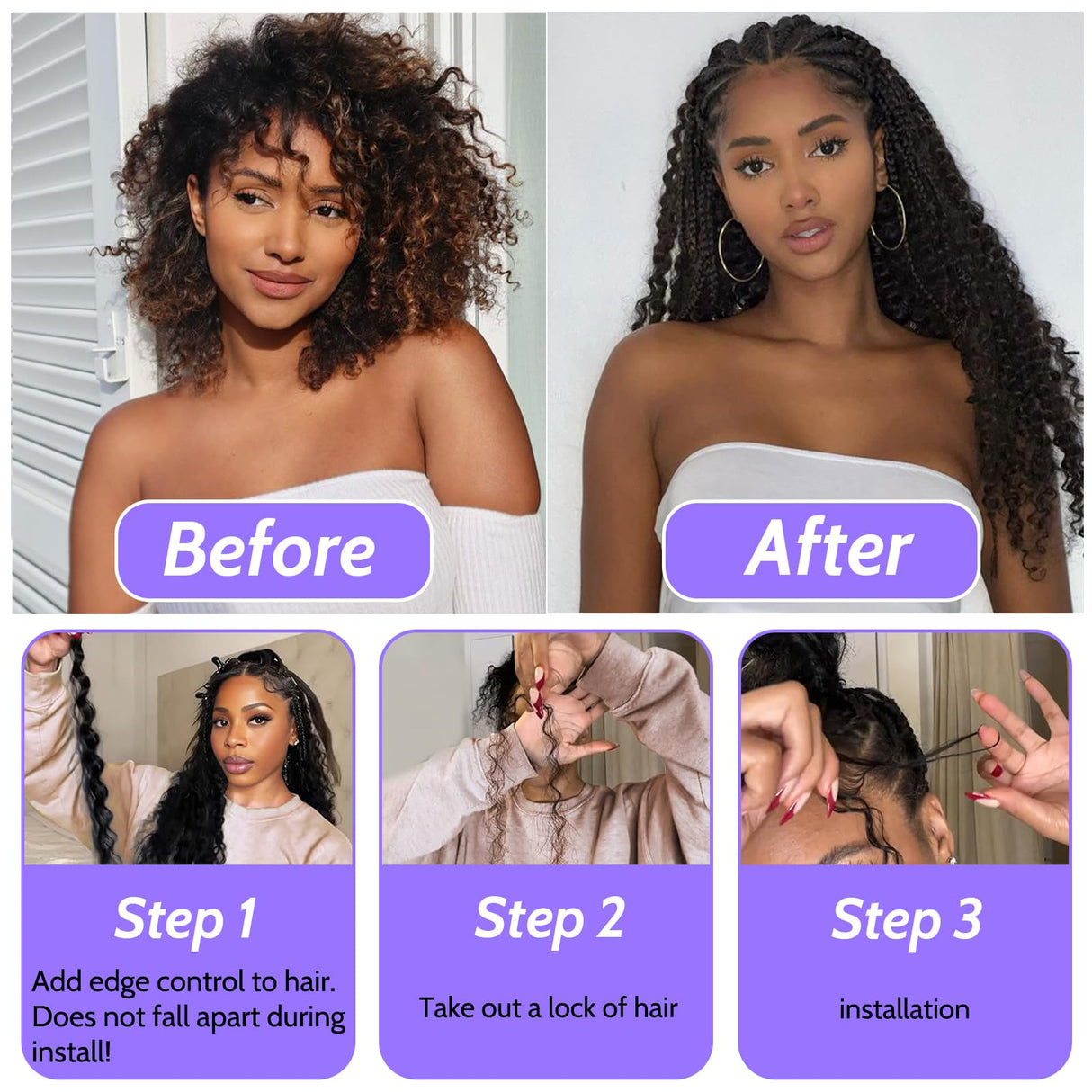 Human Braiding Hair for Boho Braids Human Hair 3 Bundles/Pack 110g 20 Inch Deep Wave Bulk Human Hair for Braiding Curly Knotless 12A Brazilian Virgin Ombre Balayage