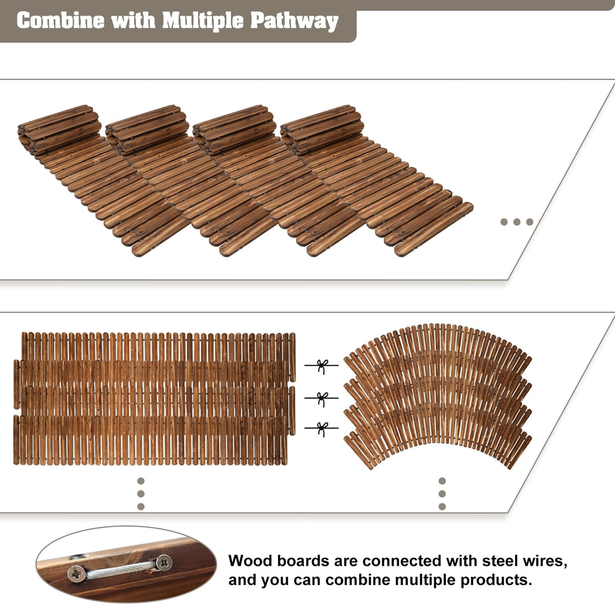 6 FT Roll Out Garden Pathway Straight - Non-Slip Wooden Walkway with Rounded Edges, Instant Outdoor Decoration