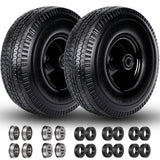 4.10/3.50-4" Tire and Wheel, 10" Solid Tire, 5/8" Bearing with 3/4" & 1/2" Extra Bearings, 4.10/3.50-4 Flat Free Wheels, 2.2" Offset Hub for Hand Truck Garden Wagon Cart Trolley Dolly - 2 Pack