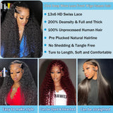 JYGeng 32 Inch Deep Wave Lace Front Wigs Human Hair 13x6 HD Lace Front Wigs Human Hair Pre Plucked 200% Density Glueless Wigs with Baby Hair Deep Curly Wig for Women