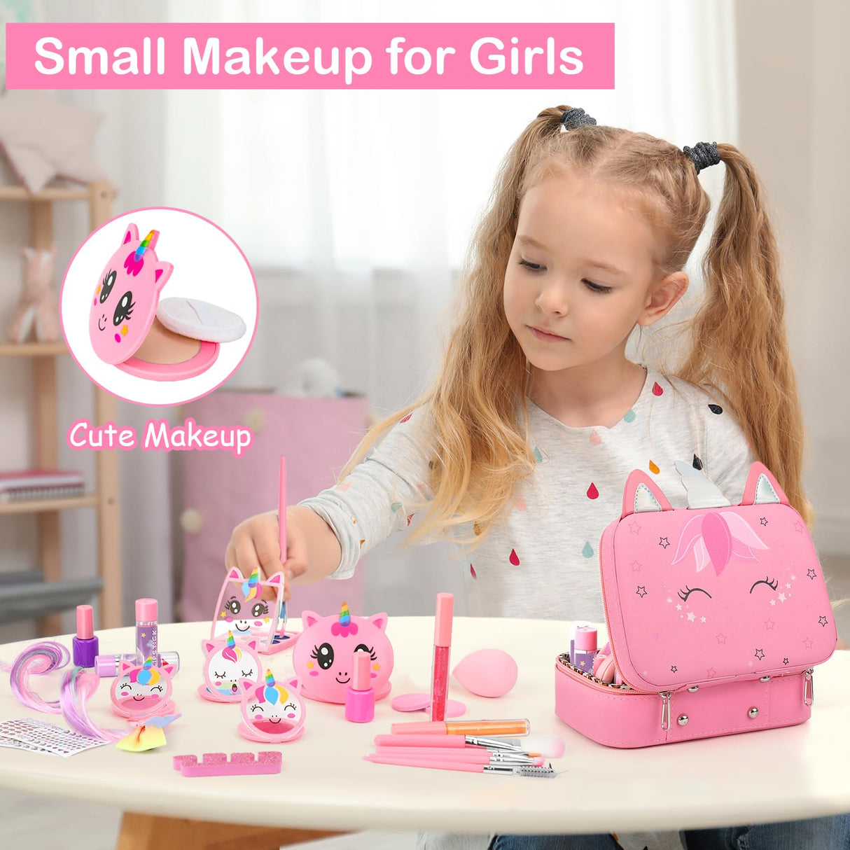 Heaning Kids Washable Makeup Girl Toys - Real Makeup Kit Kid Make up Set for Toddlers Children Princess Dress Up Christmas Birthday Gifts Toys for 3 4 5 6 7 8 9 10 11 12 Year Old Girls