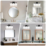 FonmYim Black Bathroom Light Fixtures, 3-Light Modern Vanity Light Over Mirror, Wall Sconces with Milky White Frosted Glass Shades, E26 Socket (Bulbs Not Included)