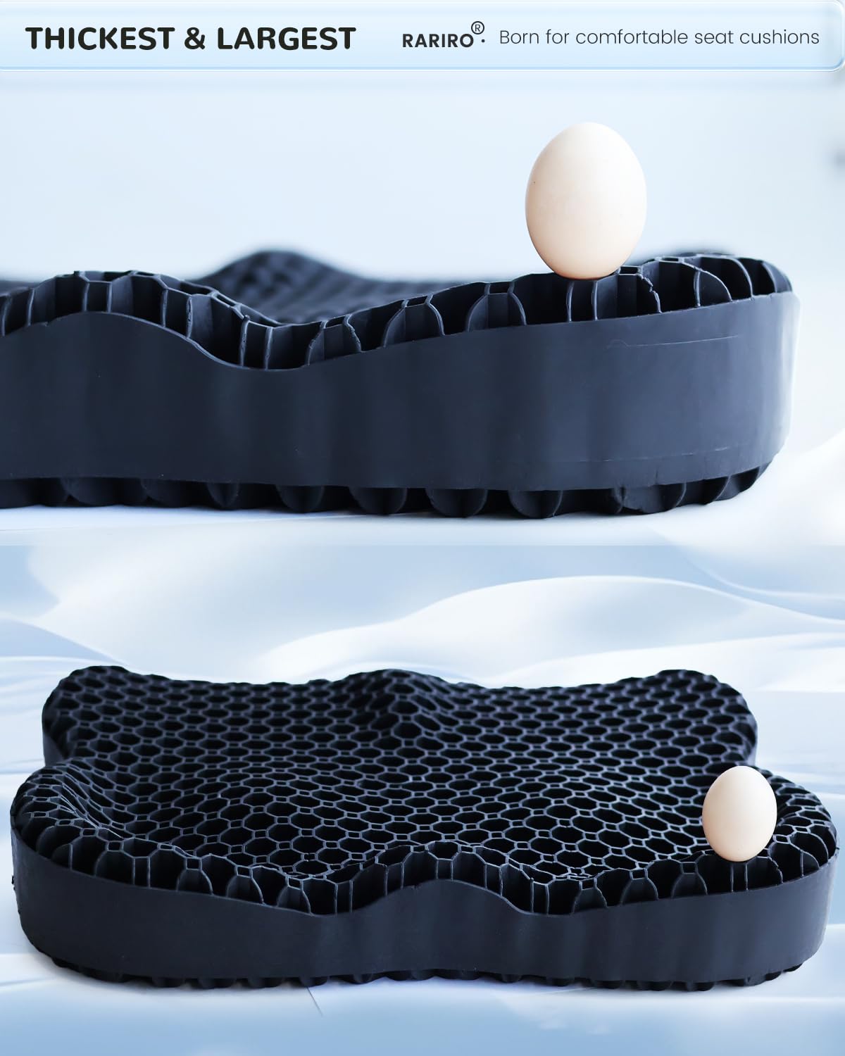 Enlarged 19.7" Gel Seat Cushion, Chair Seat Pads for Wheelchair, Gel Cushion Seat for Pressure Coccyx Sciatica Pain Relief, Egg Cushion for Car Office Chair, Cooling Cushion for Long Sitting[Black]