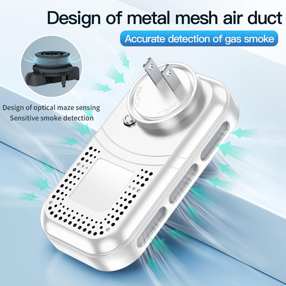 Gedsffati 5in1 Plug in Carbon Monoxide Detector &Smoke & Combustible Natural Gas Detectors Combination Builti-in Backup Battery HD Screen [Smoke CO Gas Temp Humidity Sensor] for Home Travel (White)