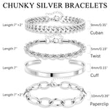 Gokeey Chunky S925 Sterling Silver Bracelets for Women Non Tarnish,Dainty Hypoallergenic Sliver Bracelet Stack Layered Cuban Paperclip Twist Link Chain Bracelets for Jewelry Gifts Waterproof