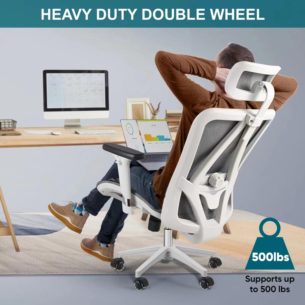 TICONN Office Chair Caster Wheels 2" Dual Wheels Set of 5 for Tile and Hardwood Floors, Universal Fit for Most Chairs (Transparent)
