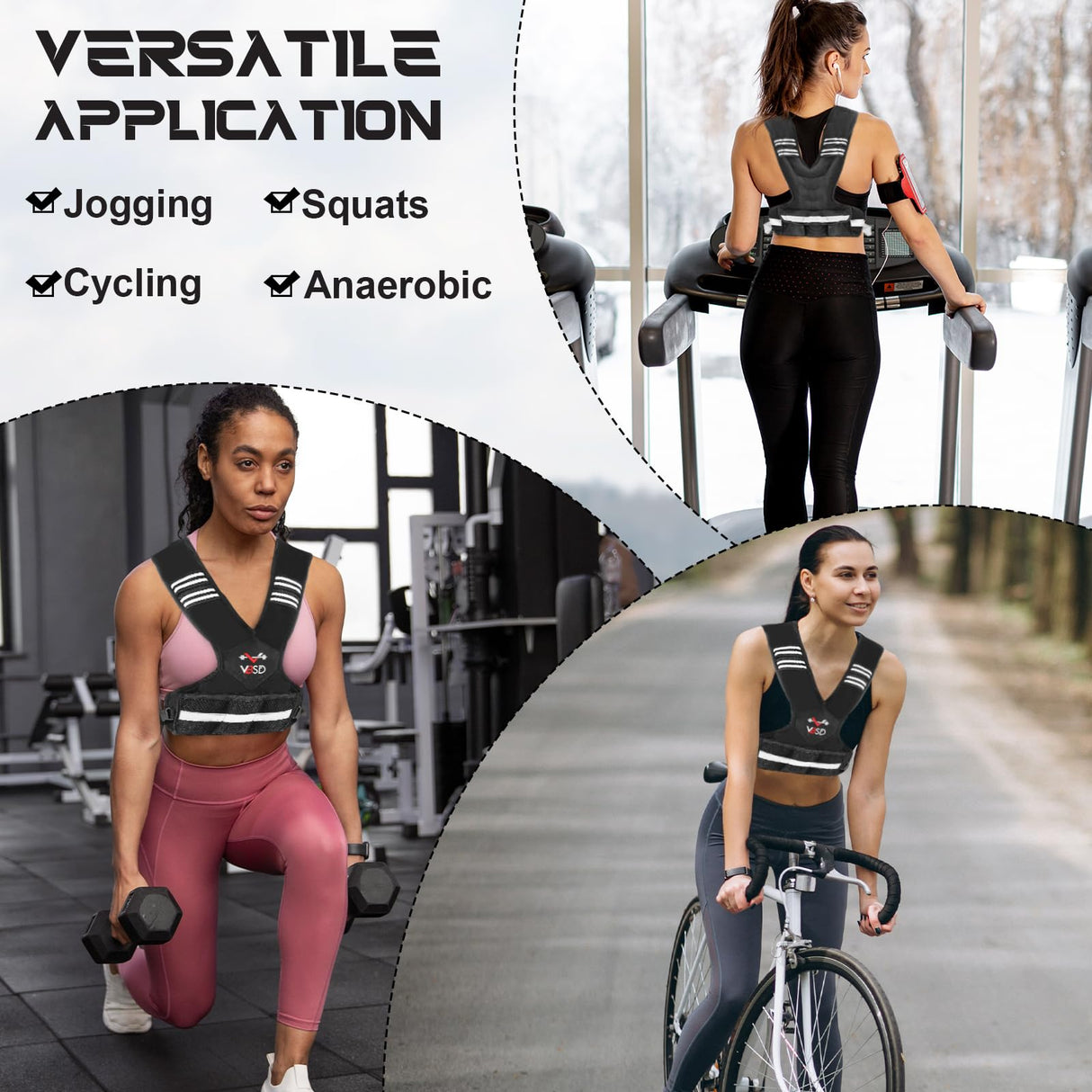 VBSD Adjustable Weighted Vest for Men Women, 4-10lb Vest with 6 Ironsand Weights, Body Weight Vest with Reflective Strip for Running, Walking, Strength Training, Workouts