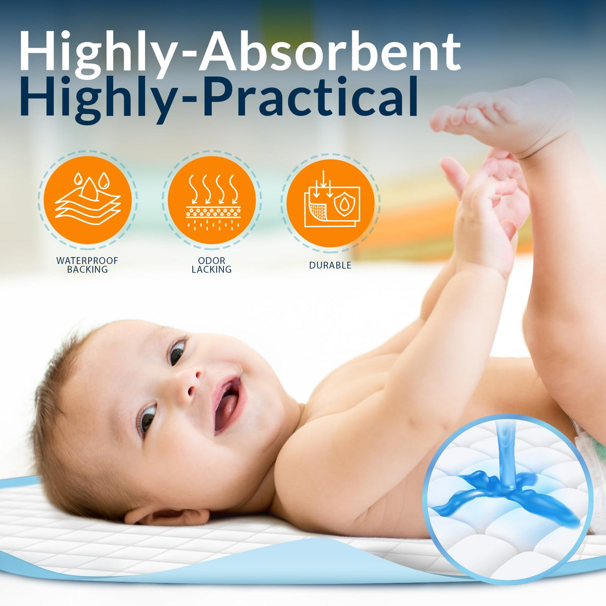 MED PRIDE Disposable Chux Pads 23in X 36in, Super Absorbent Bed Pads for Incontinence, Underpads for Adults, Kids, Pets (50 Count (Pack of 1) Blue/White)