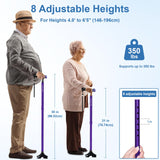 KingPavonini Walking Cane for Men Women Stability, Free Standing Foldable Cane, Ergonomic Handle Pivoting Quad Base, Heavy Duty 350 LBs, Adjustable Walking Canes for Seniors Balance with Travel Bag